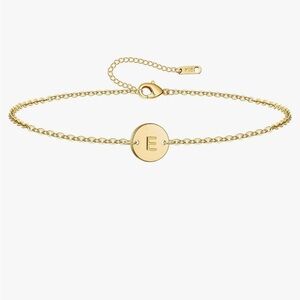 18kt gold over stainless steel initial E letter bracelet with lobster cl…